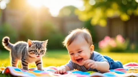 Baby Kid and Baby Cat Playing Peek-a-Boo | Cutest Peekaboo Ever 😍🐱👶