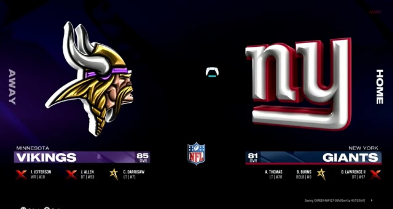 Ep1 Giants Franchise: vs Vikings: Dart gets the start!