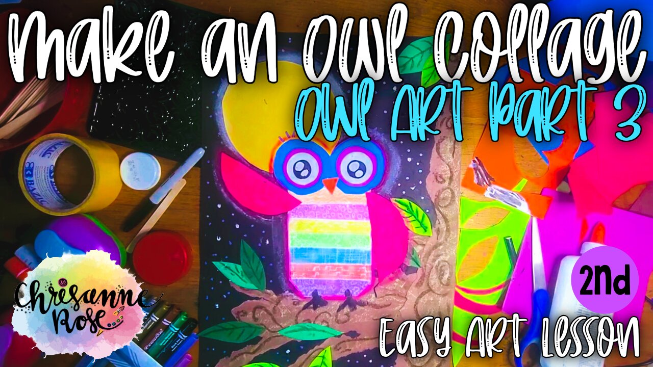 Owl Marker Print Collage Part 3: Make a collage owl! Easy Art Lesson for Homeschools and Classrooms
