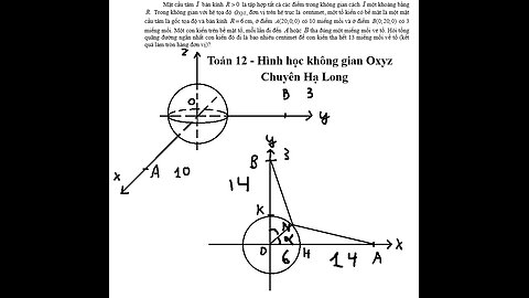 Chuyên Hạ Long: Mặt cầu tâm I bán kính 0R  là tập hợp tất cả các điểm trong không gian cách I một