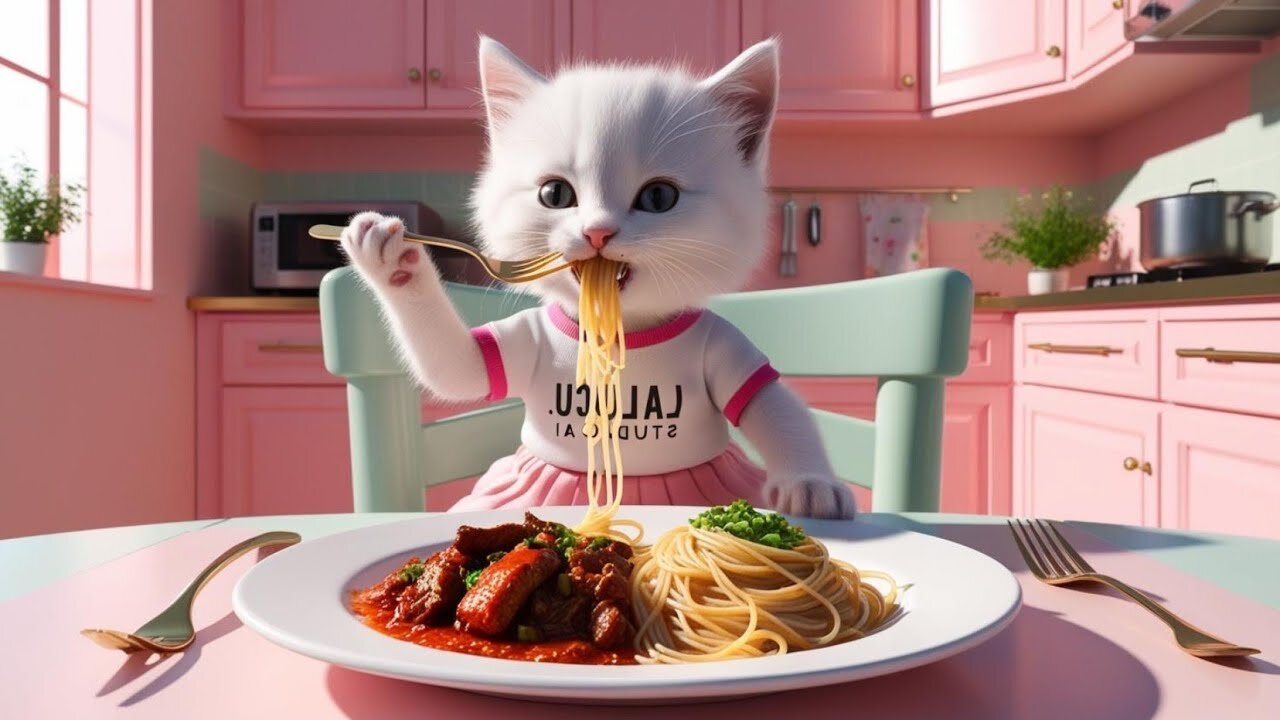 a beautiful cat is sitting at home eating a hamburger