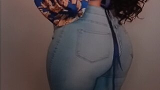 Torta tries on jeans