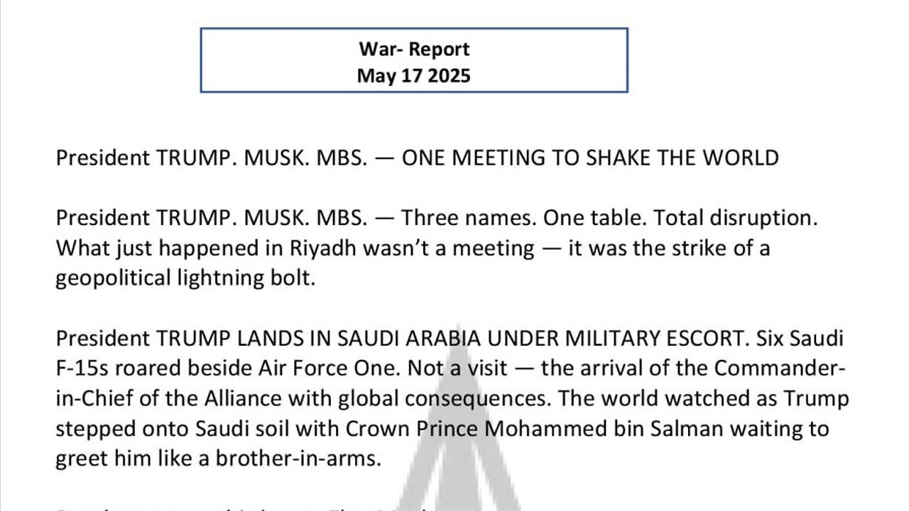 WAR REPORT - MAY 17 2025 - ONE MEETING TO SHAKE THE WORLD