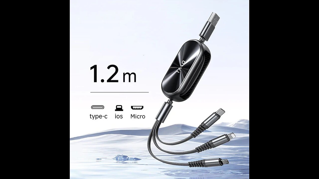 3-in-1 Retractable Charging Cable, with Type-C, Lightning & Micro Connectors, for Android & iPhone