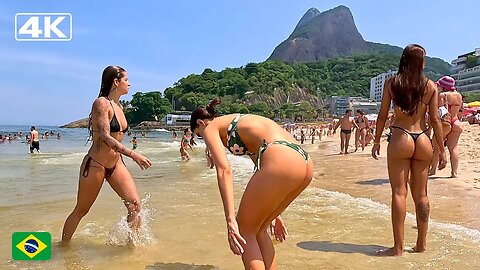 🇧🇷 4K Leblon beach full of beautiful people | Bikini Beach Rio de Janeiro