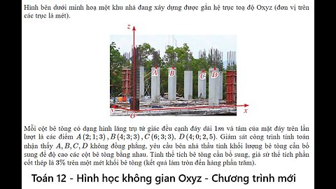 Toán 12: Hình bên dưới minh hoạ một khu nhà đang xây dựng được gắn hệ trục toạ độ Oxyz