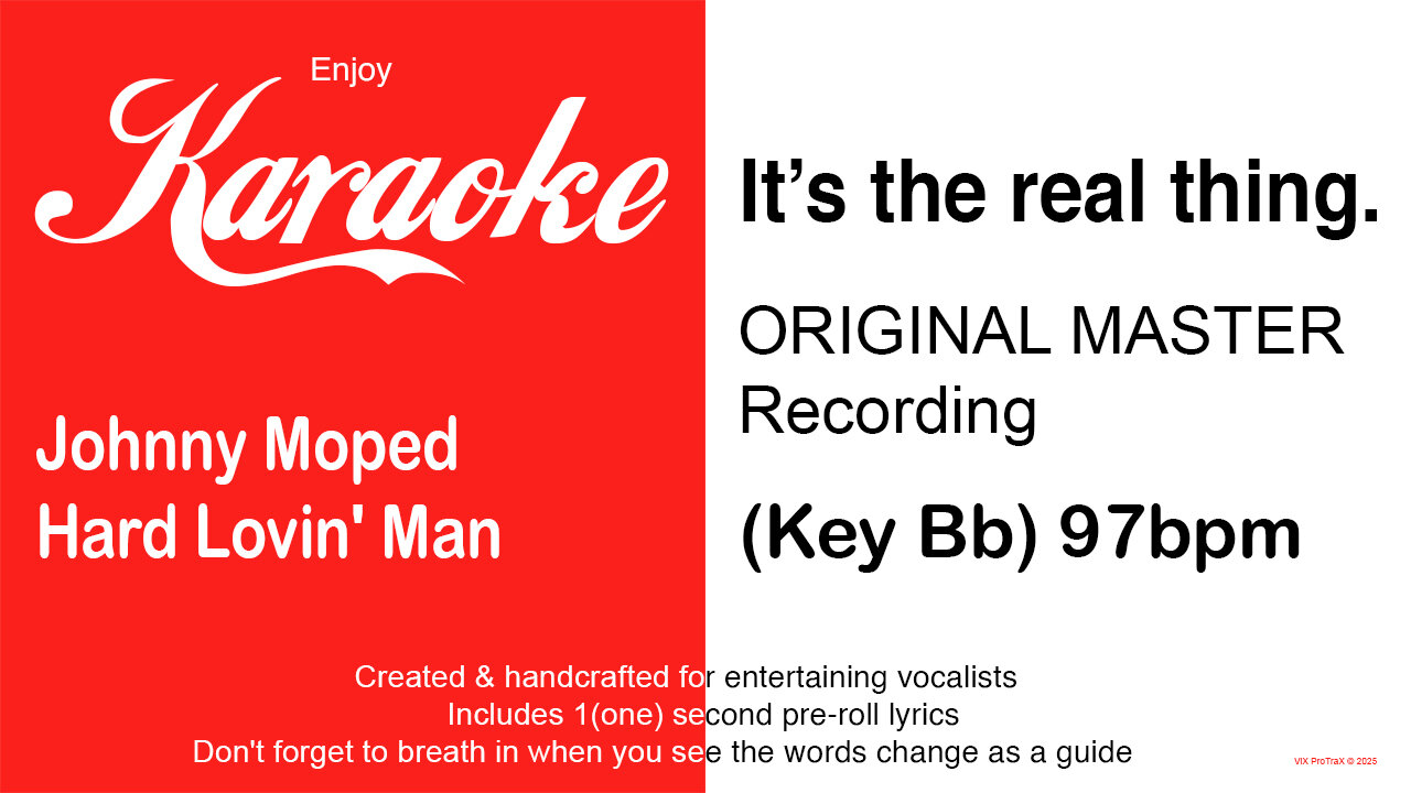 Johnny Moped - Hard Lovin' Man (Key Bb) 97bpm (2025) Karaoke