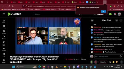 comparing the live chat from YT to Rumble one night in May 2025