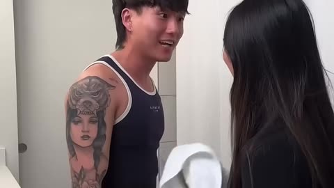 REUPLOAD: asking my husband to get out so i can shower #couple #couplecomedy #shorts