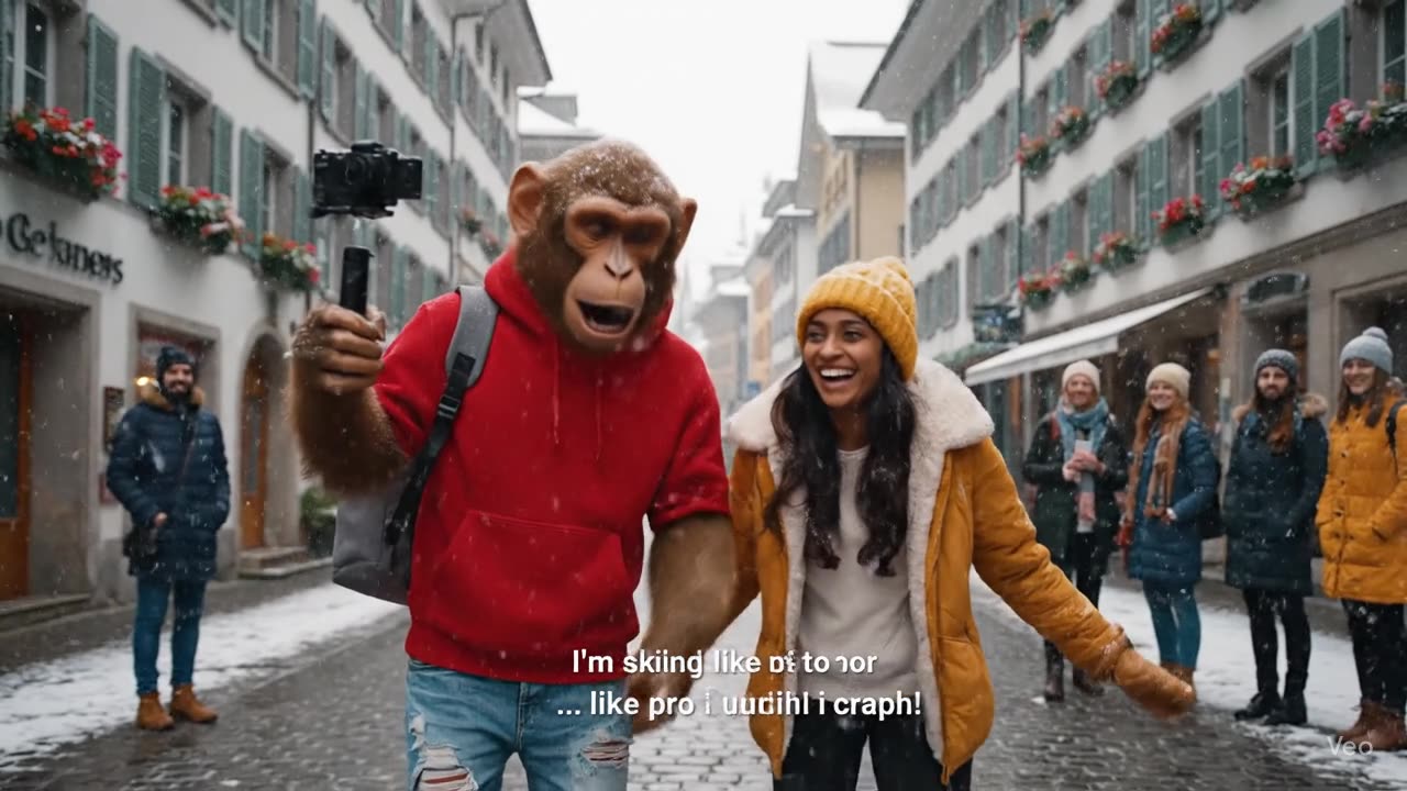 Lalu the Monkey Learns to Ski in Switzerland! 🇨🇭🤣 | Romantic Snowy Adventure with Pinky part 6