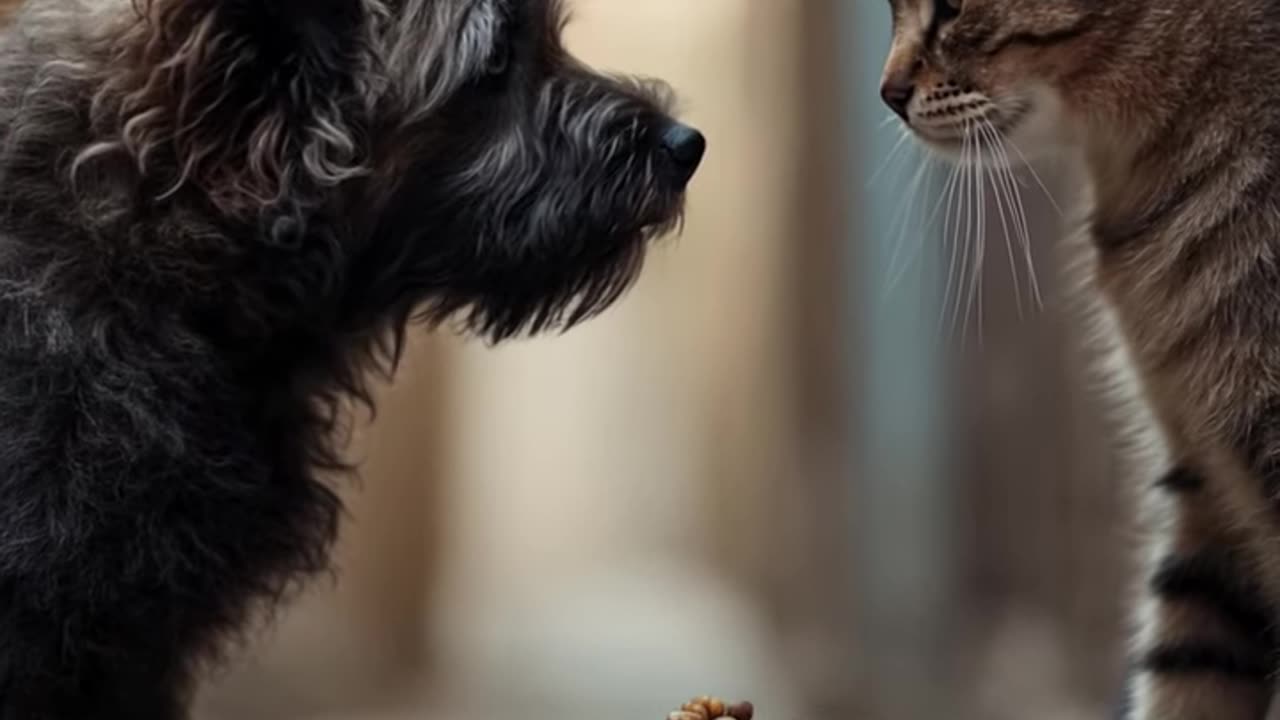Watch What Happens When a Dog Meets a Cat at Dinner Time!