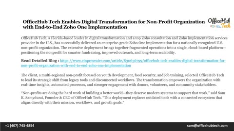 Enables Digital Transformation for Non-Profit Organization with End-to-End Zoho One Implementation