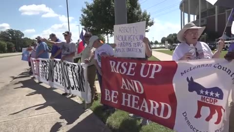 Protesters gather ahead of Governor Greg Abbott's State of the State luncheon in Waco