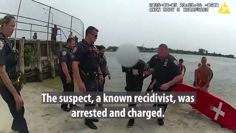 Female police officer leaps into water, fights suspected car thief before making arrest