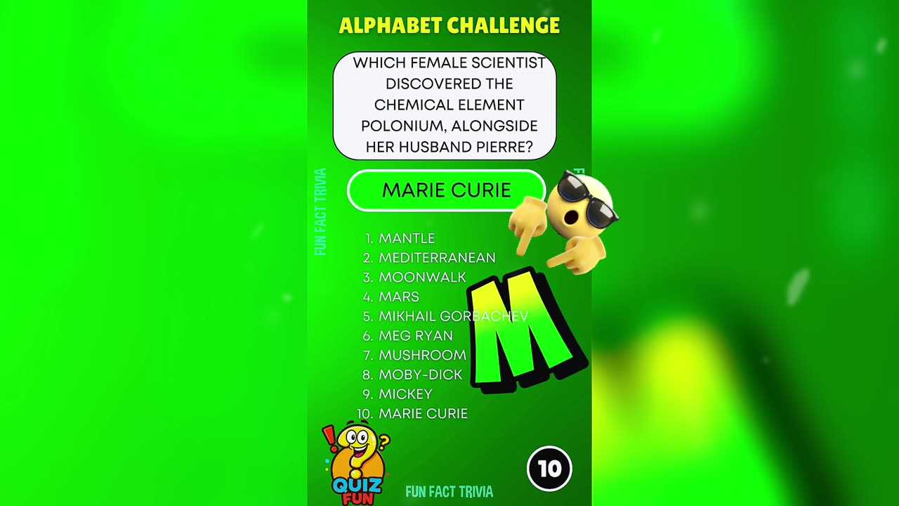 All Quiz Answers start with the letter "M" - Alphabet Challenge
