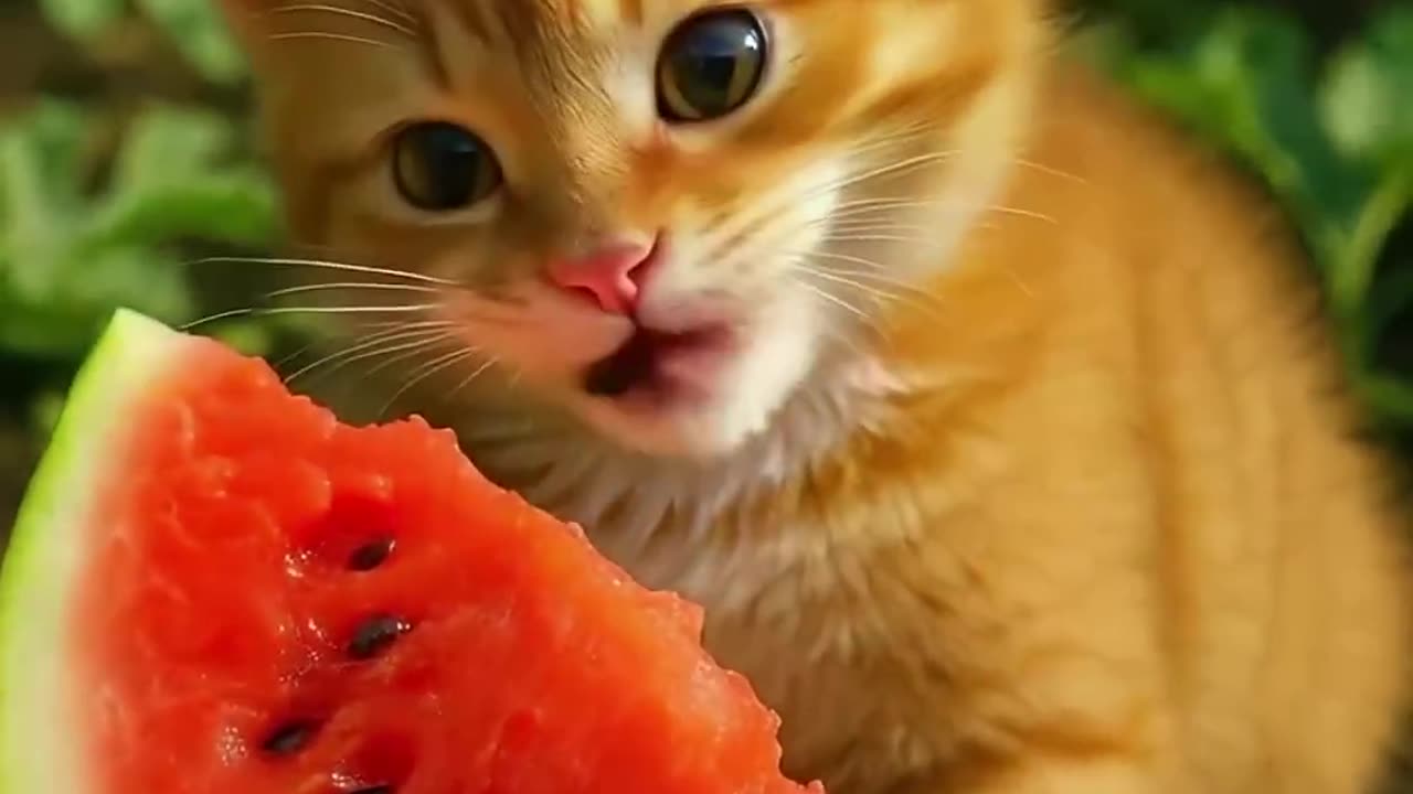 Kitten Eats Watermelon & BECOMES It! 🐱🍉