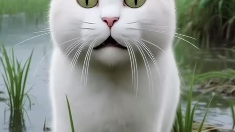 White cat save a beautiful baby