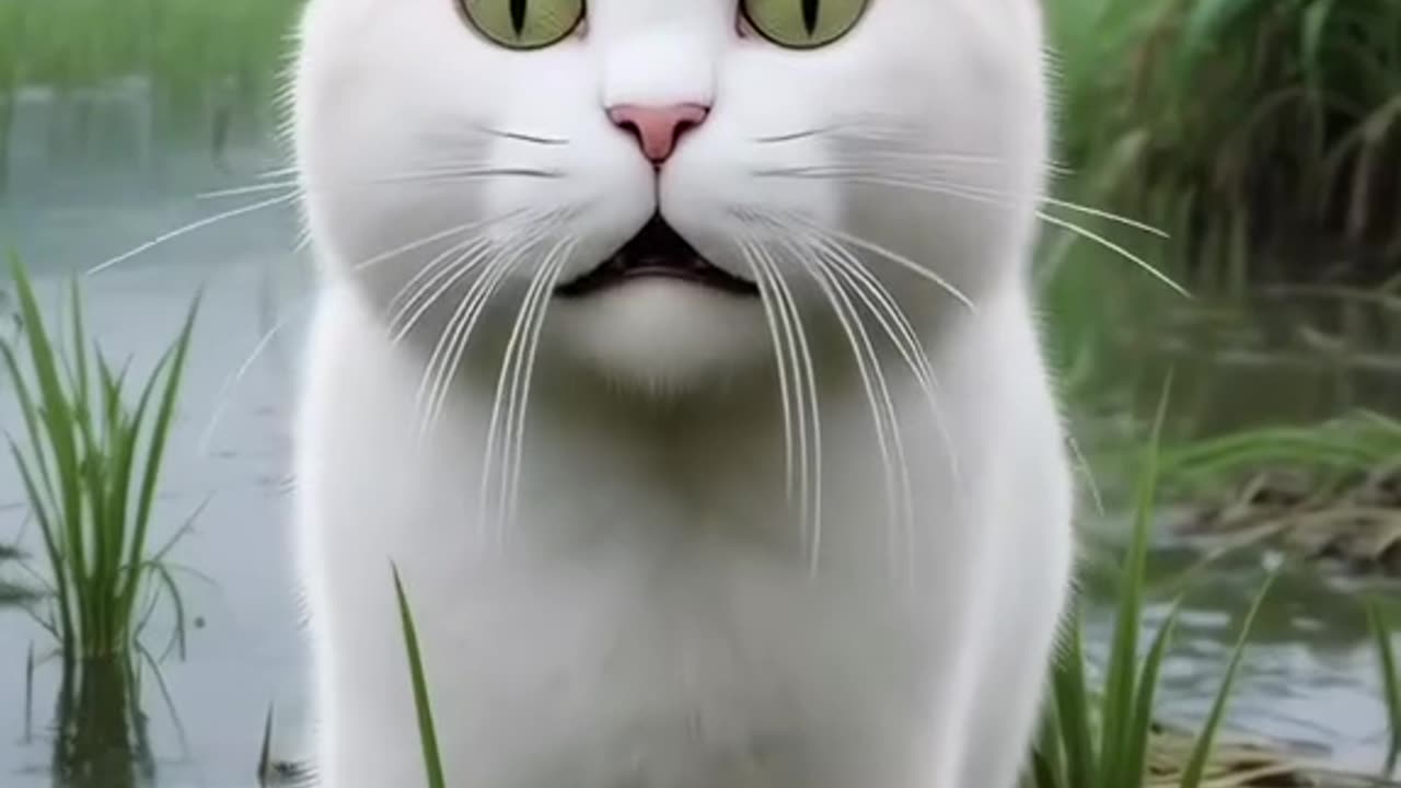 White cat save a beautiful baby