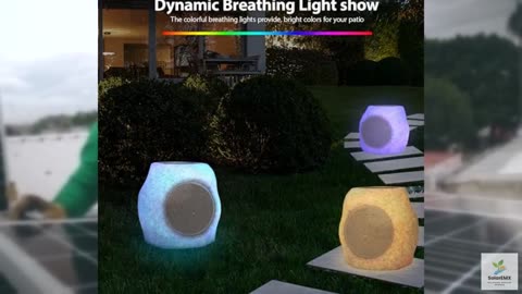 Reatsoc Outdoor Solar Rock Bluetooth Speakers with Colorful Lights, Deep Bass IP
