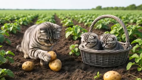 Mama Cat Finds Big Lobster the Sea & Makes Tiger Hat For Kittens At Home🐾🦞