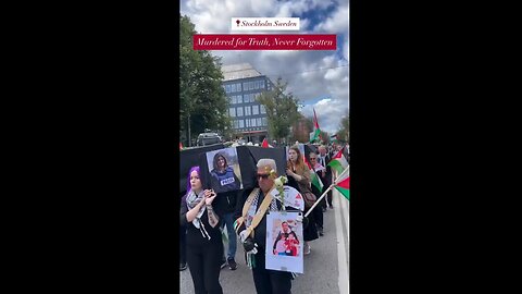 People in Stockholm, Sweden, held a symbolic funeral to honor journalists killed by Israeli forces in GAZA
			