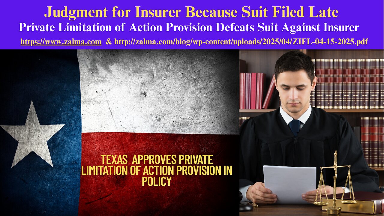 Judgment for Insurer Because Suit Filed Late