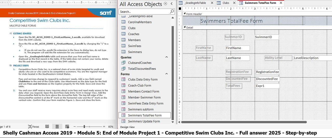 Shelly Cashman Access 2019 | Module 5: End of Module Project 1| Competitive Swim Clubs Inc.(2025)