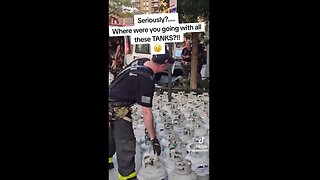 Cops stopped van in NYC & found 50+ Propane Tanks & Gas Cans inside!" Driver bolted on Foot!