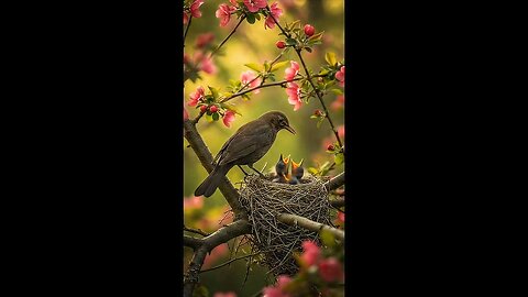 Blackbird Guards Her Nest Amid Blossoms #viral #wildlife #blackbird #birdnest #naturelove