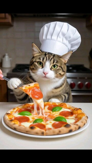 gato comiendo pizza