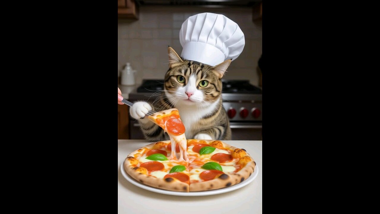 gato comiendo pizza