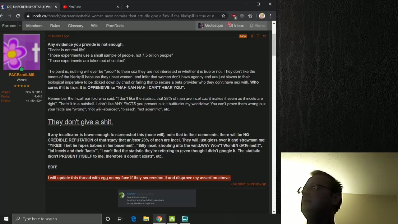 Todd Thundercock: FACEandLMS discovers BREAKING NEWS that nobody cares about INCELS spewing the BL