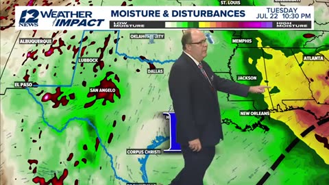 Hot and dry through Thursday, then tropical moisture and a weak disturbance arrives