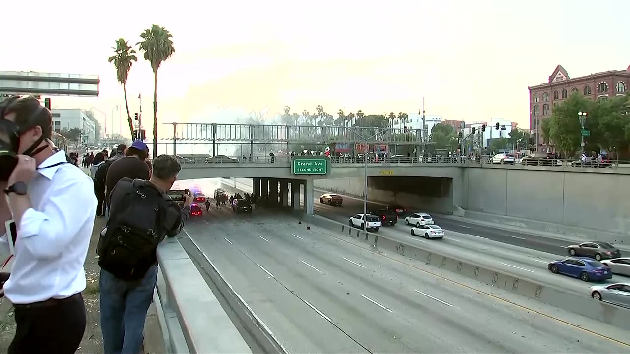 Highway patrol vehicle set on fire during LA anti-ICE protests