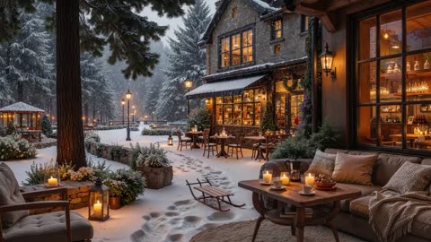 Relaxing Winter Jazz Music at Outdoor Coffee Shop Ambience