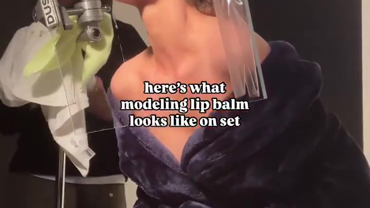 Modeling lip balm on set