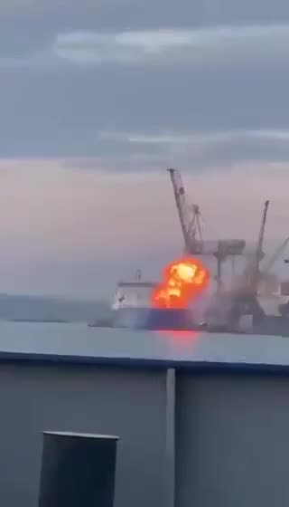 (INSANE) Low Flying Russian Attack Drone Slams into Turkish Cargo Ship At Port in Odessa