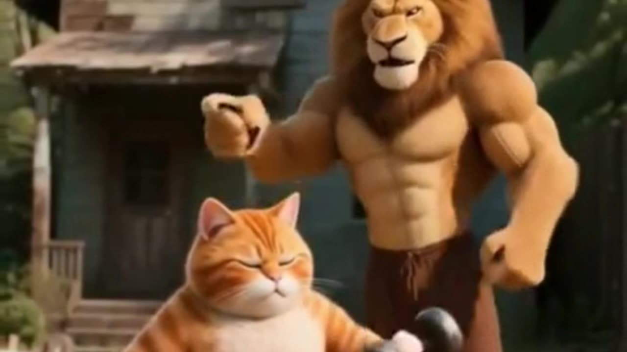 the kitten's motivation to exercise grew at the sight of the Lion