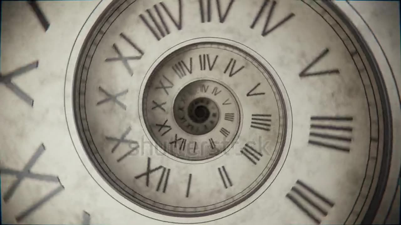 Seamless loop animation of an old spiral clock with grunge texture.