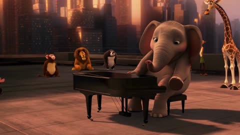 Adorable Baby Elephant Plays Piano on Rooftop – Crowd of Animals Cheers!