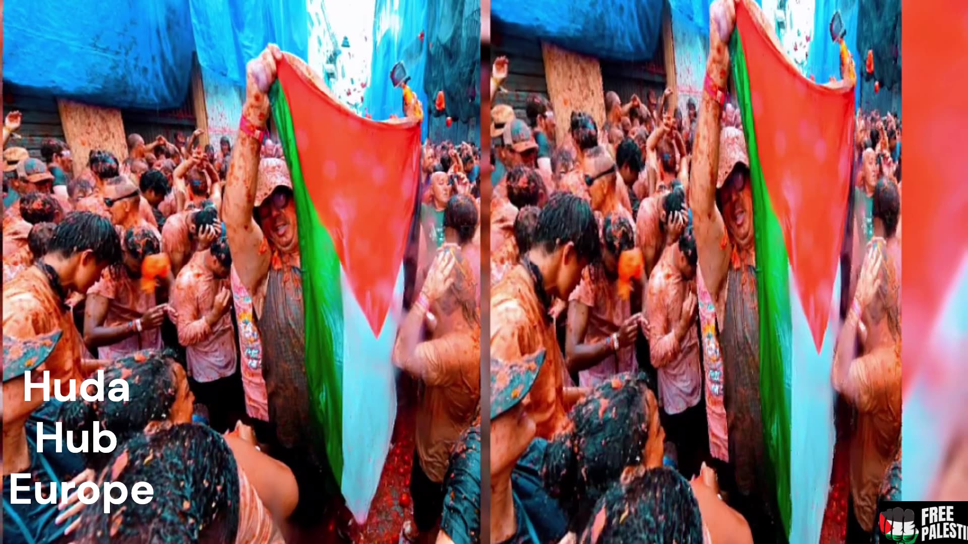 Solidarity with Palestine, at Tomatina festival Buñol Spain #viral #foryou #spain #shorts #tomatina