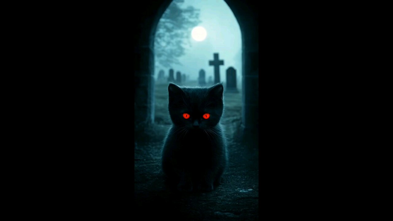 Haunted video with scary background and kitten