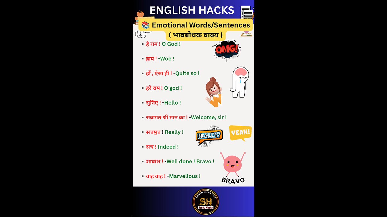 Emotional words or sentences used in daily life in English #studyhacks123 #english #daily #shorts