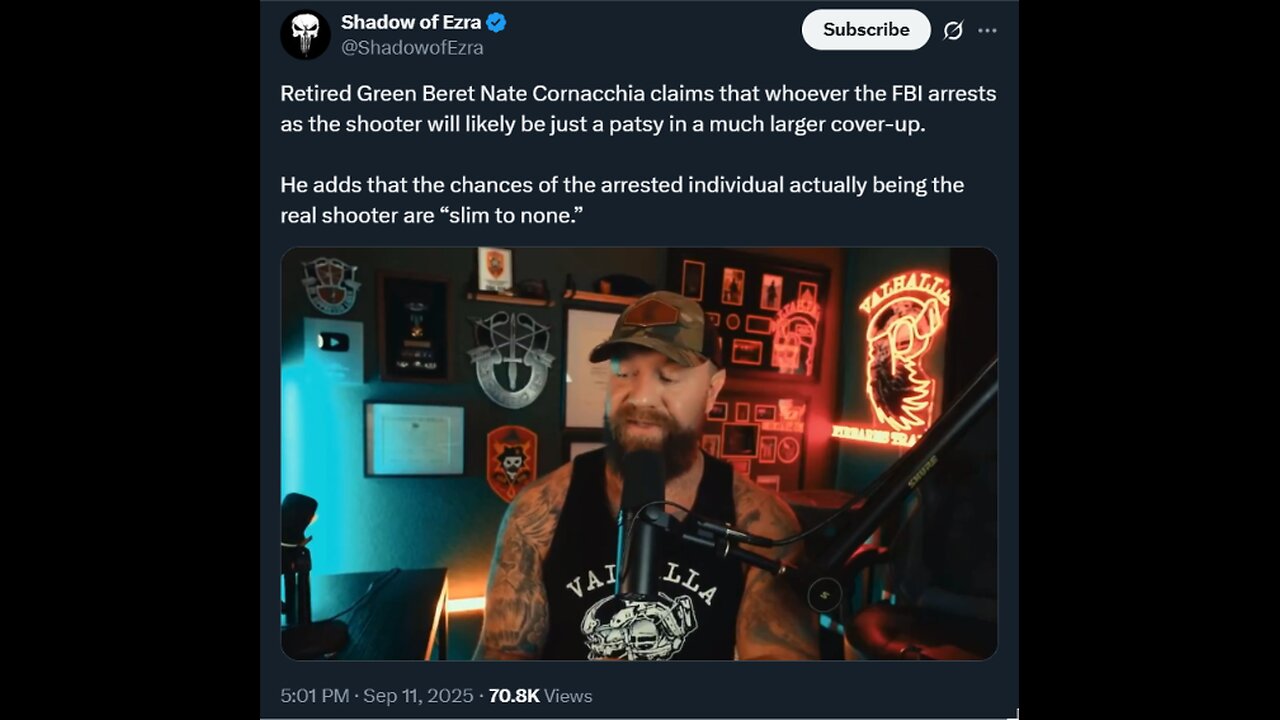 Retired Green Beret Nate Cornacchia claims that whoever the FBI arrests as the shooter