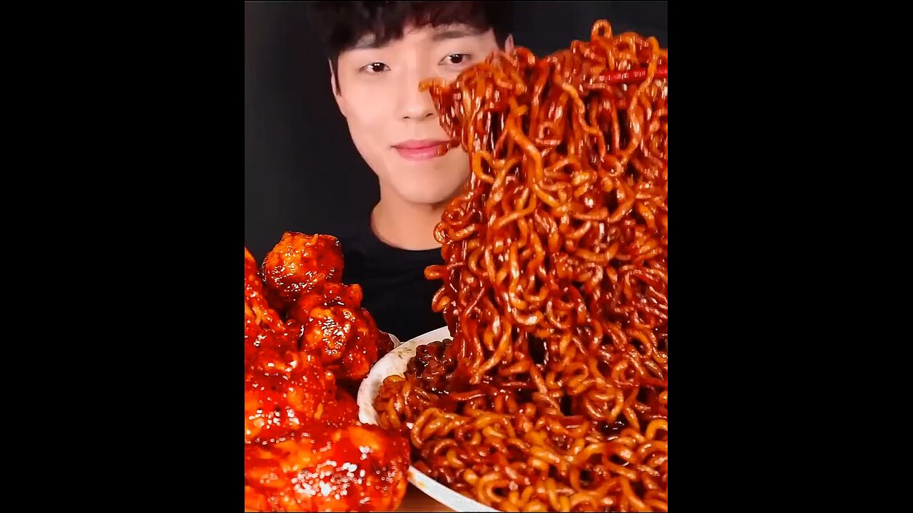 Korean noodles, fried chicken