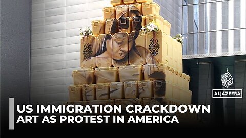 NYC artist mocks Trump-era ICE with migrant tribute made from gold-painted street coolers