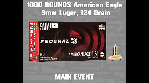 1000 ROUNDS American Eagle Handgun, 9mm Luger, 124 Grain