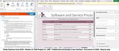 Shelly Cashman Excel 2019 Module 11: SAM Project 1a | eMD COLLABORATE AND DEVELOP A USER INTERFACE