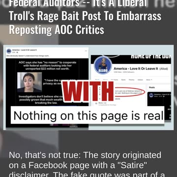 Fact Check: AOC Did NOT Say She Has No Reason To Cooperate With Federal Auditors -- Satirical Troll